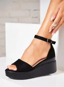 Sandale dama cu platforma Negre din Piele Ecologica Intoarsa Fiana