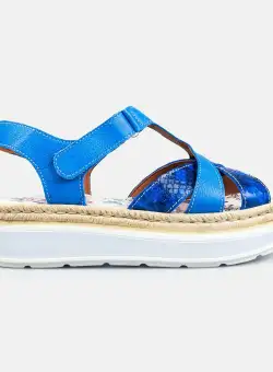 Sandale dama cu talpa groasa din piele naturala - 490 albastru box