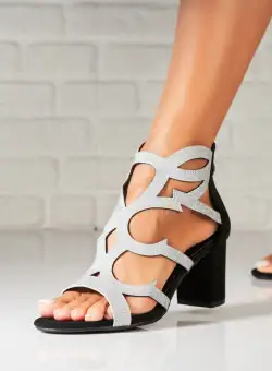 Sandale dama cu Toc Argintii din Glitter Remanda