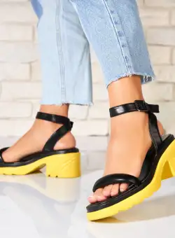Sandale dama cu Toc Galbene din Piele Ecologica Jayliz