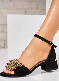 Sandale dama cu Toc Negre din Piele Ecologica Intoarsa Jakye