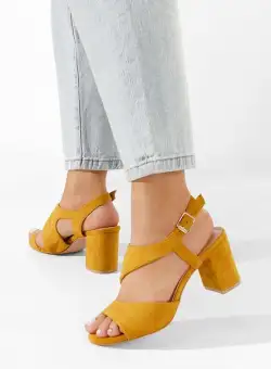 Sandale elegante cu toc gros Floresta galbene