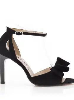 Sandale elegante damă cu toc din piele naturală - 51721 Negru Velur