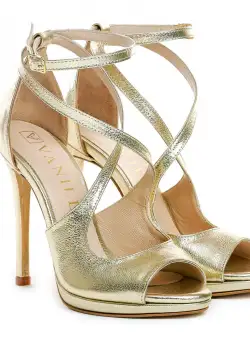 Sandale Ella cu toc subtire, piele naturala, aurii