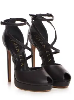 Sandale Fabiana cu toc subtire, piele naturala, negre