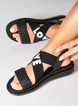 Sandale fara Toc din Piele Ecologica dama Negre Aanvi