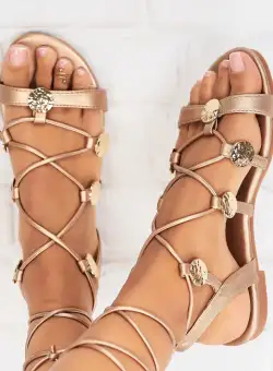 Sandale Gladiator din Piele Ecologica dama Roz Auriu Rylee