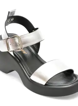 Sandale GOLD DEER argintii, 3370, din piele naturala