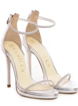Sandale Karina cu toc subtire, piele naturala, argintii