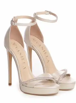 Sandale Luminous Lattice cu cristale cu toc subtire, piele naturala, ivoire