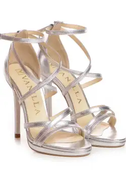 Sandale Missa cu toc subtire, piele naturala, argintii