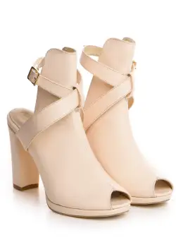 Sandale Pago cu toc gros, piele naturala bizonata, crem