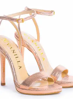 Sandale Paris cu toc subtire, imprimeu reptila, sampanie