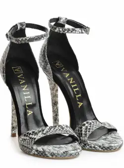 Sandale Second Skin cu toc subtire, imprimeu sarpe