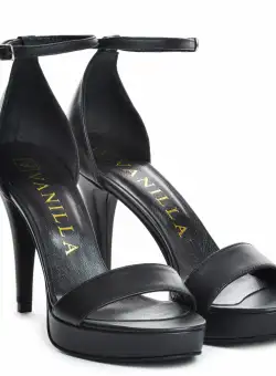 Sandale Viena cu toc mic subtire, piele naturala, negre