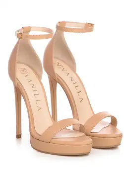 Sandale Viena cu toc subtire, piele naturala, bej