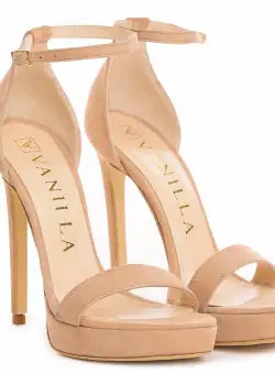 Sandale Viena cu toc subtire, piele naturala intoarsa, bej