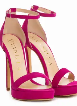 Sandale Viena cu toc subtire, piele naturala intoarsa, fucsia