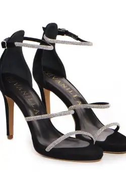 Sandale Zendaya cu toc subtire mic, piele naturala, culoare negru