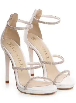 Sandale Zendaya cu toc subtire, piele naturala, culoare alb