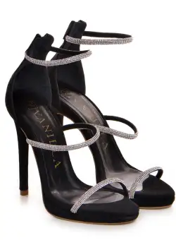 Sandale Zendaya cu toc subtire, piele naturala intoarsa, culoare negru