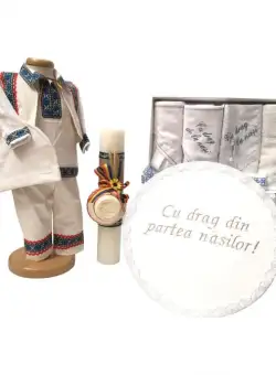 Set Botez Traditional Adi 4 , 3 piese costumas traditional, cutie brodata si trusou brodat