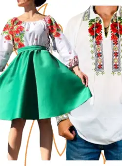 Set Cuplu 441 Camasa Traditionala si Rochie Stilizata cu motive traditionale