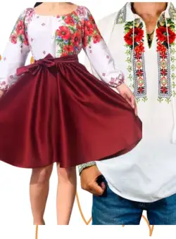 Set Cuplu 443 Camasa Traditionala si Rochie Stilizata cu motive traditionale