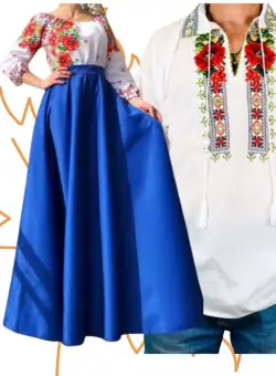 Set Cuplu 450 Camasa Traditionala si Rochie Stilizata cu motive traditionale