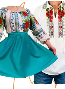 Set Cuplu 459 Camasa Traditionala si Rochie Stilizata cu motive traditionale