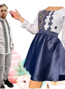 Set Cuplu 470 Camasa Traditionala si Rochie Stilizata cu motive traditionale