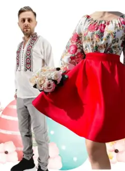 Set Cuplu 473 Camasa Traditionala si Rochie Stilizata cu motive traditionale