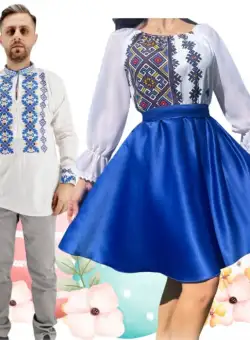 Set Cuplu 482 Camasa Traditionala si Rochie Stilizata cu motive traditionale