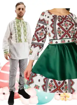 Set Cuplu 486 Camasa Traditionala si Rochie Stilizata cu motive traditionale