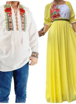 Set Cuplu 549 Camasa Traditionala si Rochie Stilizata cu motive traditionale