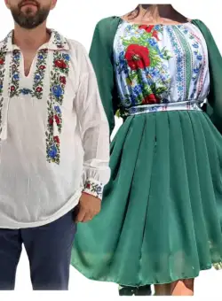 Set Cuplu 562 Camasa Traditionala si Rochie Stilizata cu motive traditionale