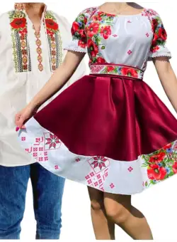 Set Cuplu 564 Camasa Traditionala si Rochie Stilizata cu motive traditionale