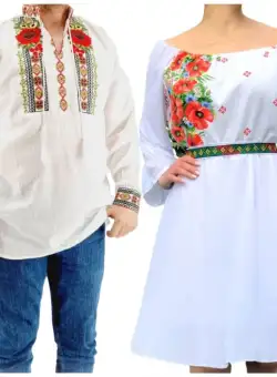 Set Cuplu 571A Camasa Traditionala si Rochie Stilizata cu motive traditionale