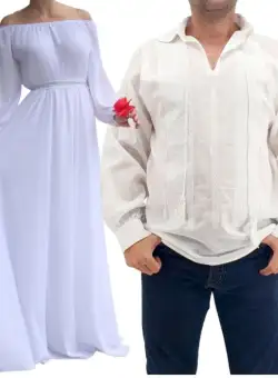 Set Cuplu Traditional 218 Camasa Traditionala si Rochie cu motive traditionale