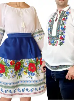 Set Cuplu Traditional 240 Camasa Traditionala si Rochie cu motive traditionale