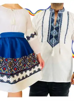 Set Cuplu Traditional 310 Camasa Traditionala si Rochie cu motive traditionale