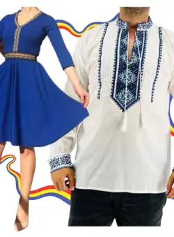 Set Cuplu Traditional 314 Camasa Traditionala si Rochie cu motive traditionale