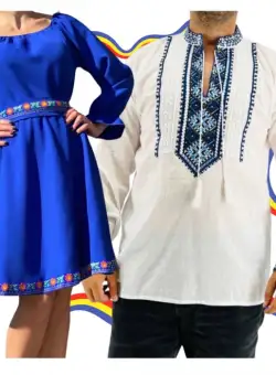 Set Cuplu Traditional 315 Camasa Traditionala si Rochie cu motive traditionale