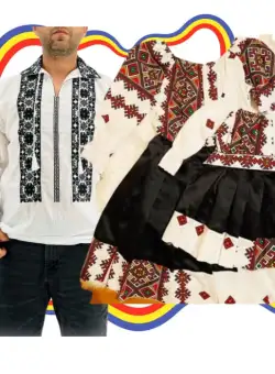 Set Cuplu Traditional 331 Camasa Traditionala si Rochie cu motive traditionale