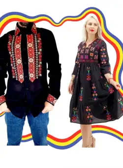 Set Cuplu Traditional 377 Camasa Traditionala si Rochie Traditionala