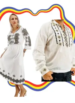 Set Cuplu Traditional 388 Camasa Traditionala si Rochie Traditionala