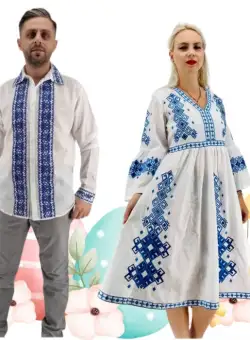 Set Cuplu Traditional 511 Camasa Traditionala si Rochie Traditionala