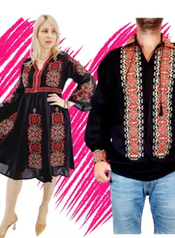 Set Cuplu Traditional 567 Camasa Traditionala si Rochie Traditionala