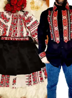 Set Cuplu Traditional 76 Camasa Traditionala si Rochie cu motive traditionale
