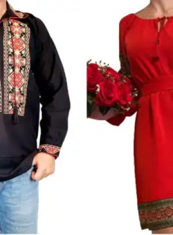 Set Cuplu Traditional 78 Camasa Traditionala si Rochie cu motive traditionale